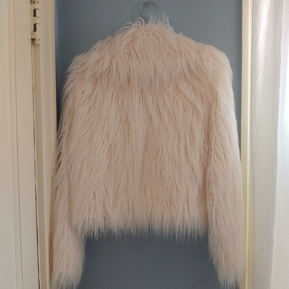 Moonlight Faux Fur Statement Jacket, Large Collar, Creamy Ivory, S - Picture 3 of 4